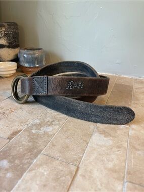 Men's Suede & Leather Double D-Ring Belt in Dark Brown